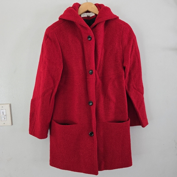 Liz Claiborne Jackets & Blazers - Liz Claiborne Women's Size 10 Red 100% Boiled Wool Hood Pockets Lined Winter